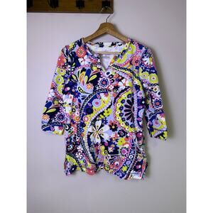 T by Talbots Petite M Floral UPF 50 Top 3/4 Sleeve Stretch Tunic